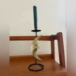 Gold Crescent Moon Candlestick Holder